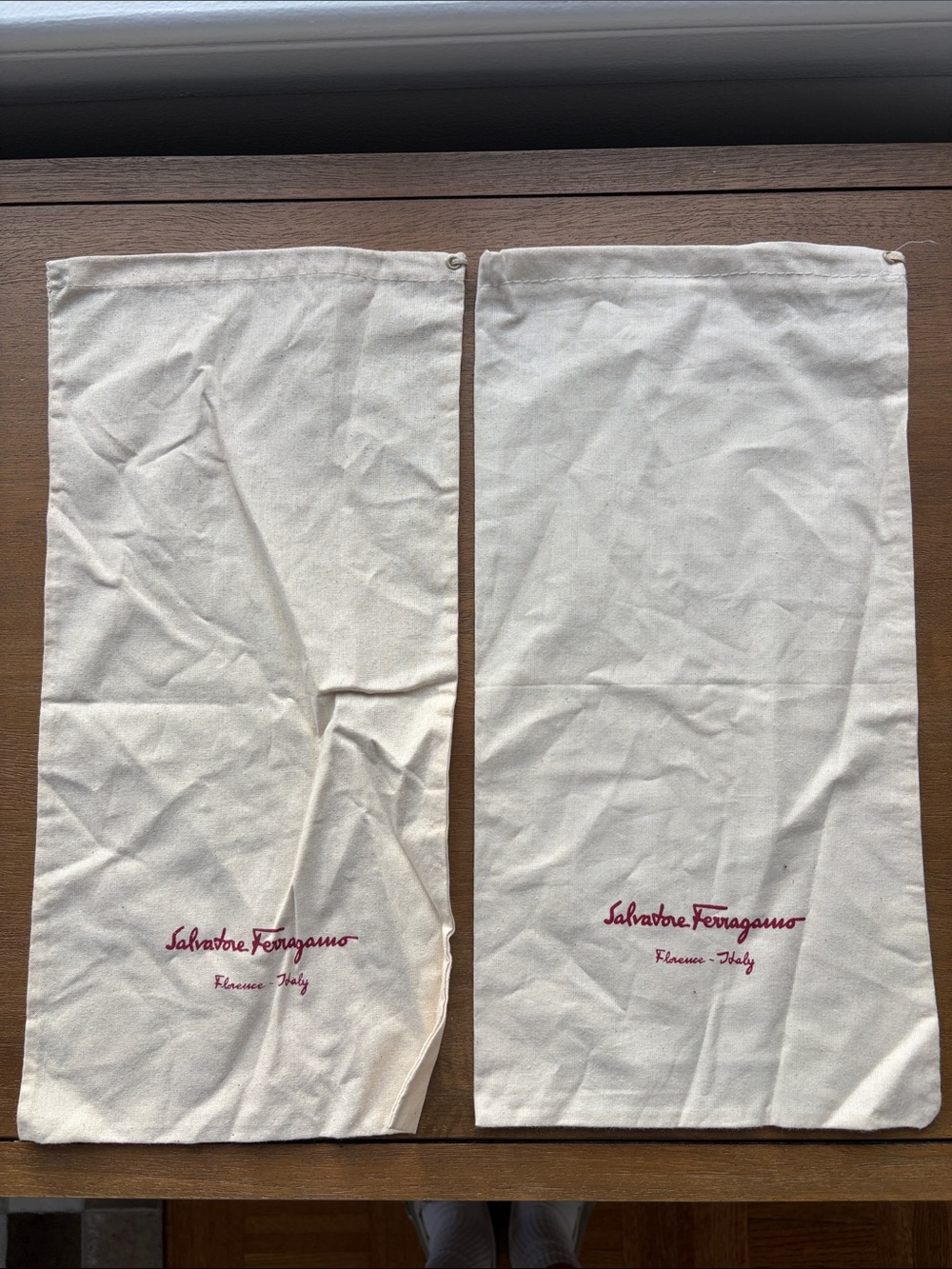 Salvatore Ferragamo Cream Cloth Dust Bags with Red Logo - set of two!
